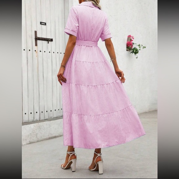 Luxe striped button down belted maxi dress - Picture 4 of 16